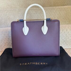 Strathberry Midi Tote in Burgundy/Navy/Vanilla